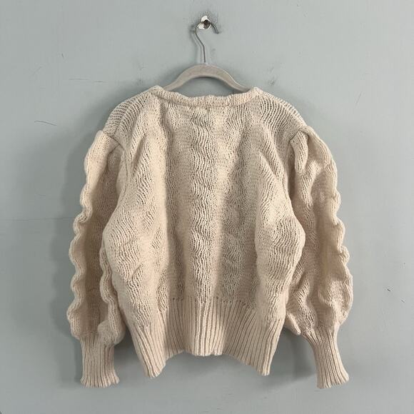 En Creme Flower Button Ivory Cardigan Knit Ballon Sleeve Cottagecore Sweater - Picture 4 of 7